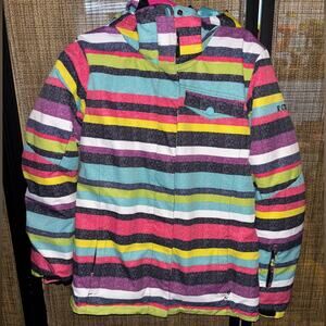 ROXY RAINBOW STRIPE SNOWBOARDING SKI SNOW WINTER JACKET HOODED size large